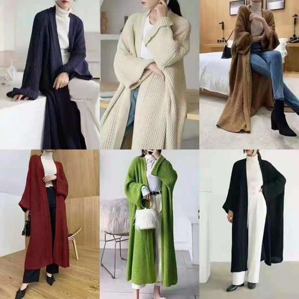 2024 Cardigan lavorato a maglia lungo sciolto vento pigro sopra il ginocchio filo grasso Mm cappotto maglione grande da donna spesso