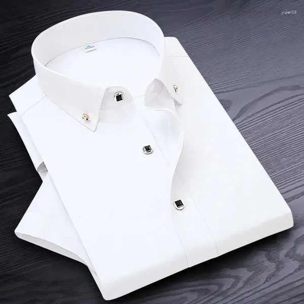 Camisas casuais masculinas de alta qualidade não-passar homens vestido camisa de manga curta sólida roupas masculinas caber negócios branco azul marinho preto vermelho