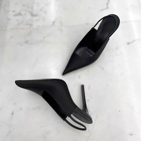 Kleid Schuhe Frühling Herbst Slingback Pumps Für Frauen Spitz Zehe Hohl Ausschnitte Stiletto Heels Schwarz Matte Leder Bankett Party