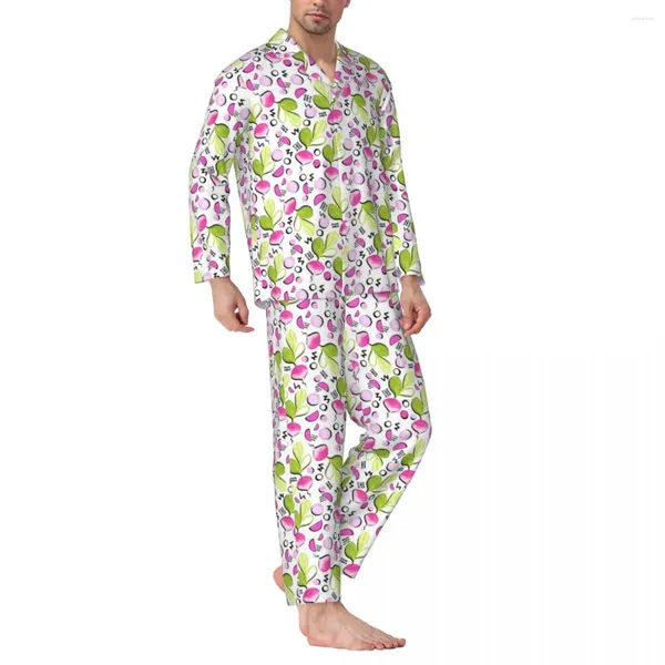 Herren-Nachtwäsche, Radieschen-Druck, Herbst-Gemüse, lässig, übergroßes Pyjama-Set, langärmelig, bequem, für Schlafzimmer, Grafik, Heimanzug