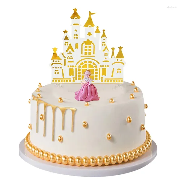 Parti Malzemeleri 5 PCS Castle Prenses Kek Toppers Mutlu Yıllar Pastalar Topper Pembe Dönme Çarkı Tatlı Dekorasyon Bebek Duş
