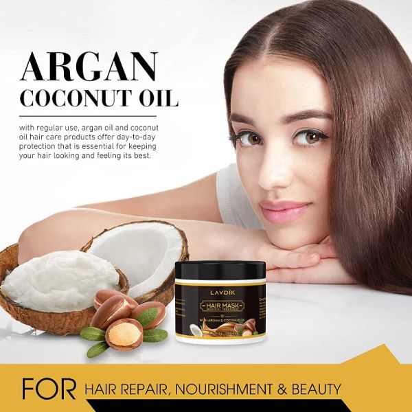 Tratamentos Máscara capilar com óleo de argan, tratamento hidratante de colágeno com óleo de coco para cabelos secos e danificados, condicionador profundo natural para todos os tipos de cabelo