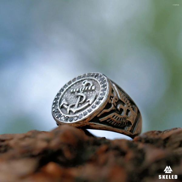 Cluster Ringe Mode Nordic Vikings Anker Ring Herren Edelstahl Raven Punk Amulett Hip Hop Biker Schmuck Großhandel Drop