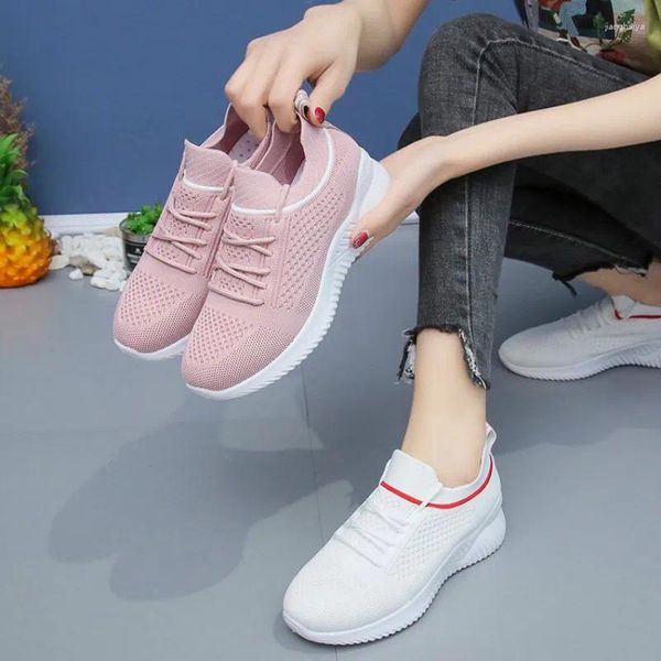 Прогулочная обувь 2024, осенние женские корейские модные повседневные тканые цветные универсальные кроссовки, женские белые, черные, розовые