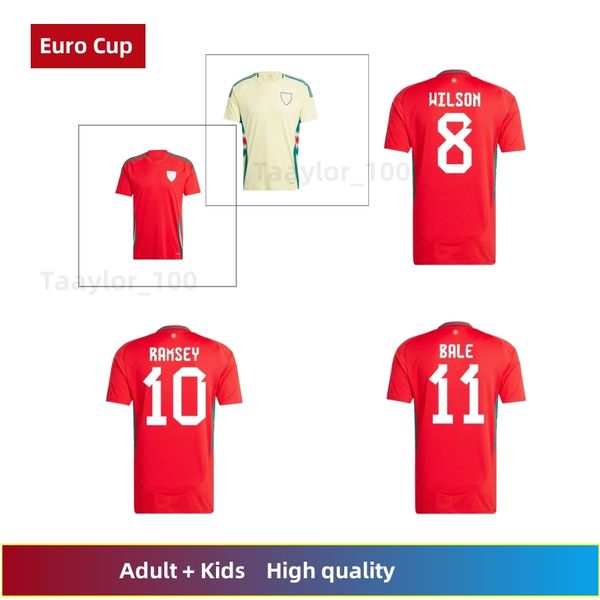 2024 Copa Europeia País de Gales Futebol País de Gales JAMES BALE 24 25 Camisa de futebol galês JOHNSON N.WILLIAMS RODON T.ROBERTS CABANGO LEVITT MOORE THOMAS camisa de futebol