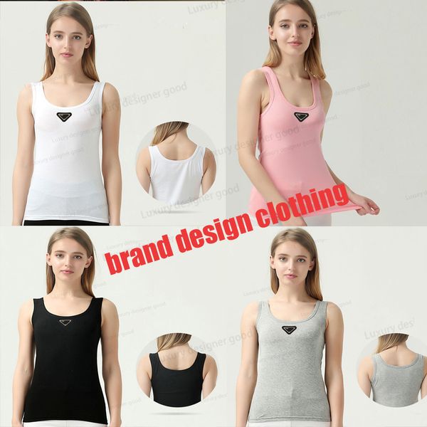 Mulheres Tanques Roupas Anagrama Bordado Mistura de Algodão Regata Designer Camisetas Yoga Terno De Malha Fitness Sutiã Esportivo Mini Cropped Ladies Tops