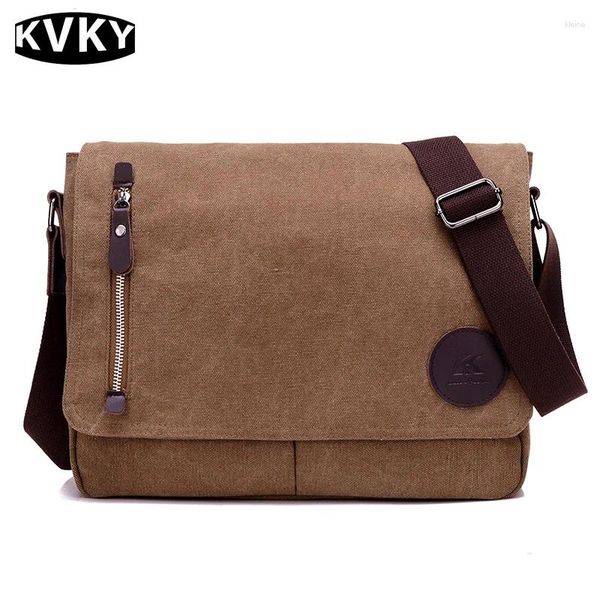 Saco kvky masculino de alta qualidade lona ombro estilo britânico negócios crossbody bolsa viagem mensageiro sacos para