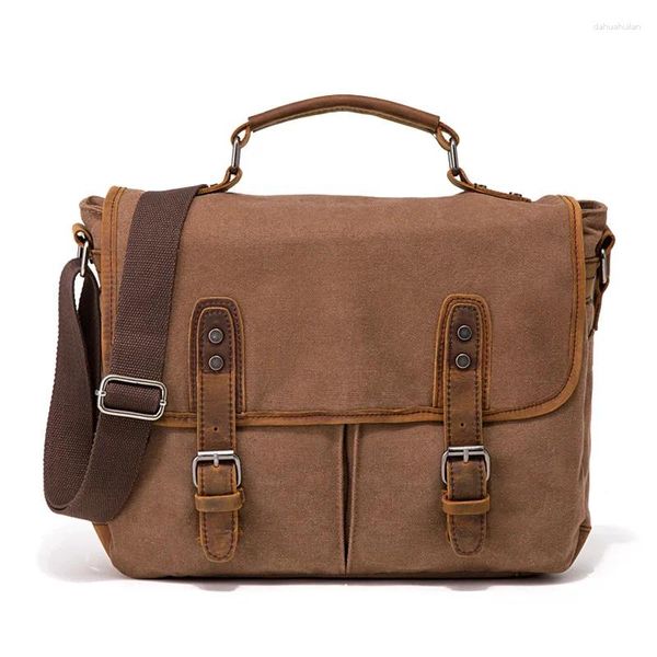 Çanta Vintage Çanta Erkekler Messenger Tuval Deri Askeri Omuz Crossbody Dizüstü Torbalar Sac Bir Ana Modis Bolso Hombre Satchel