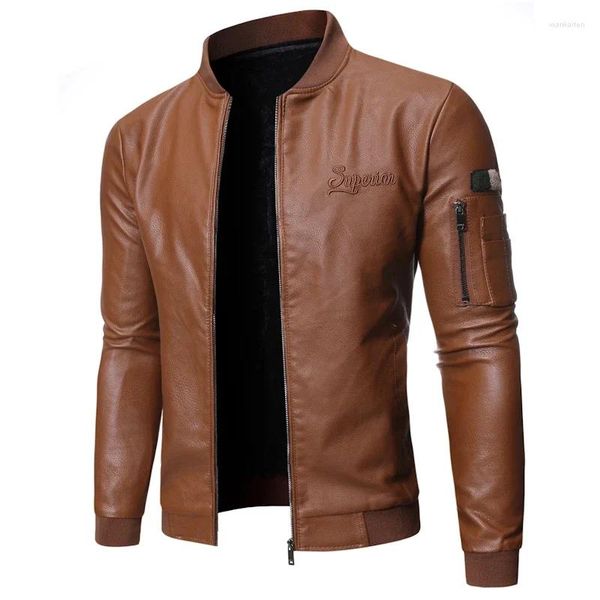 Giacche da uomo 2024 Marchio di abbigliamento da uomo Slim Fit Giacca in pelle Moto Faux Couro Cappotto invernale caldo PU S-3XL