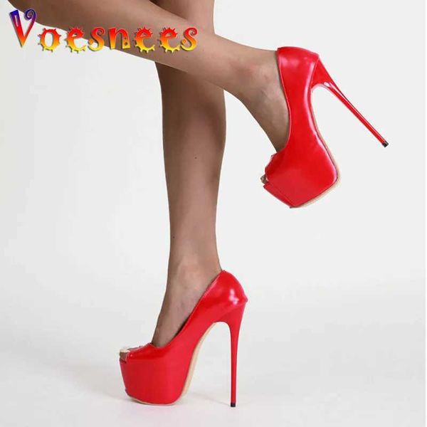 Sapatos de vestido moda ultra salto alto sexy plataforma boca de peixe estilo europeu e americano novo vermelho fino modelo mostrar mulheres bombas h240325