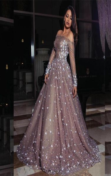Элегантные вечерние платья из тюля с длинными рукавами Elie Saab, вечерние платья из бисера, арабское платье для выпускного вечера, макси-трапеция 20208214986