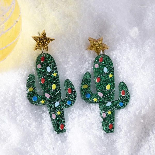 Висячие серьги, милая новинка, мультистиль, блестящие акриловые серьги-капли в виде рождественской елки для женщин, модные подарки кактуса
