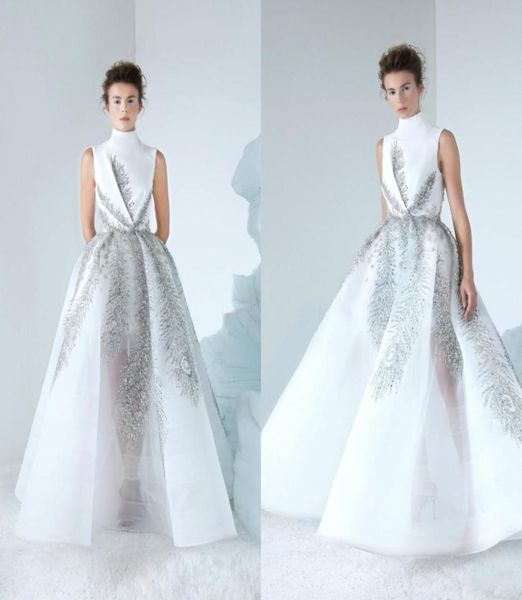 2019 AzziOsta Líbano Vestidos de Baile Alta Pescoço Luxo Contas Lantejoulas Tule Até O Chão Vestido de Noite Desgaste Do Partido Custom Made Formal 4675101