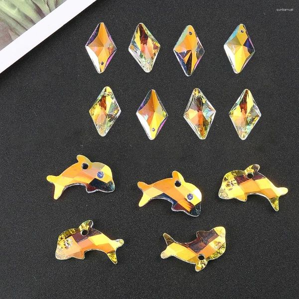Encantos 10 pçs/lote golfinhos de cristal colorido pingente único buraco losango grânulo de vidro para fazer jóias diy colar brincos acessórios