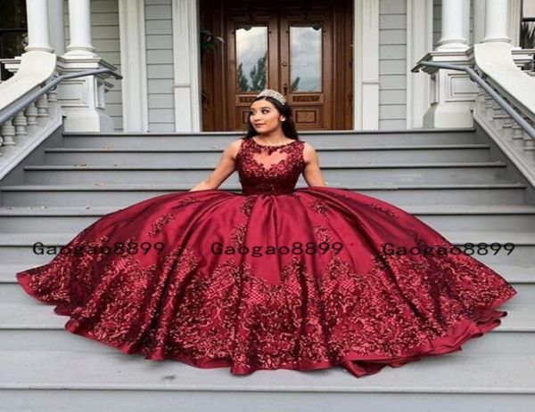 2020 Ballkleid mit roter Spitze und Applikationen für Quinceanera-Kleider Sweet 16 Quinceanera-Kleider, elegante Vintage-Kleider für besondere Anlässe4972683