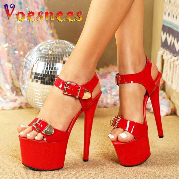 Scarpe eleganti 17CM Sandali con plateau estivi per donna T-Runway Style Tacchi alti Fashion Buckle Design Tacchi a spillo Night Club Pole Dancing H240325