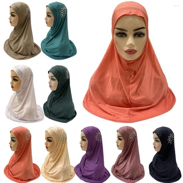 Abbigliamento etnico Un pezzo Amira Donne musulmane Grandi ragazze Hijab Diamanti Indossare Foulard Turbante Islamico Avvolgere la testa Preghiera Hijab Cappello Arabo