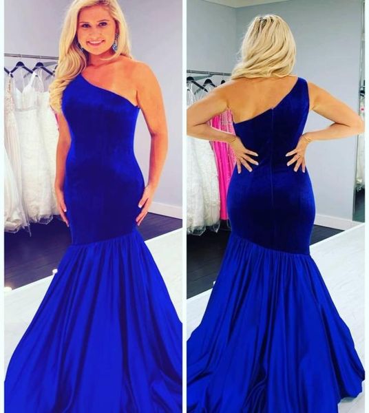 2022 outono inverno azul real veludo vestidos de baile meninas um ombro sereia aberto volta zíper vestido de noite formal especial occa7719129