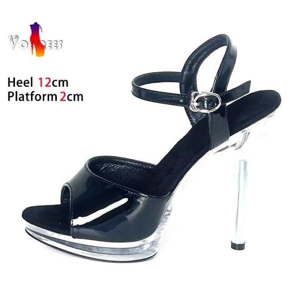 Kleidschuhe Frauen Sandalen Sommer Transparent Stiletto High Heels Basic Schwarz Knöchelriemen Büro 12 cm Mode Plattform Damen H240325