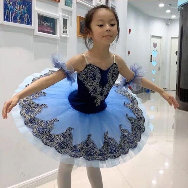 Abbigliamento da palco Vestito da principessa per bambini Performance Tutu di balletto blu in garza Costume da ballo Abbigliamento per ragazze