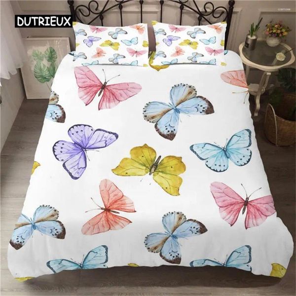 Conjuntos de cama Borboleta Duveta Capa Set Twin Tamanho Colorido Padrão de Vôo para Criança Respirável Soft Microfiber Quilt