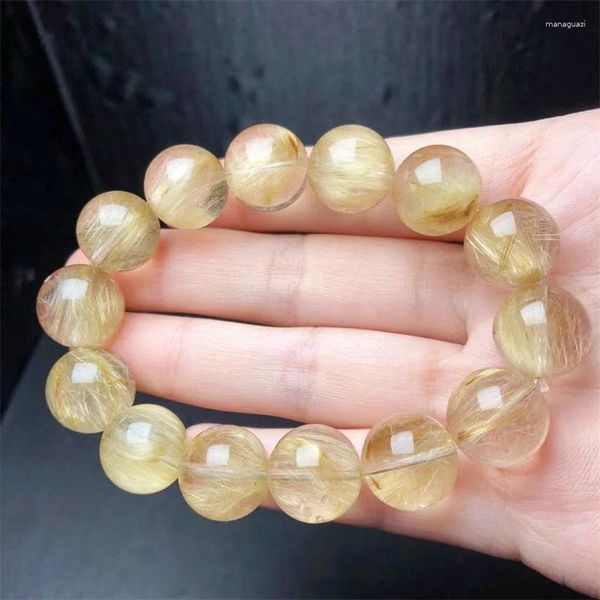 Dekorative Figuren 14,5 mm natürliches Gold Rutilquarz Armband Brasilien 7 mm Frau Männer Geschenk klare runde Perlen Schmuck