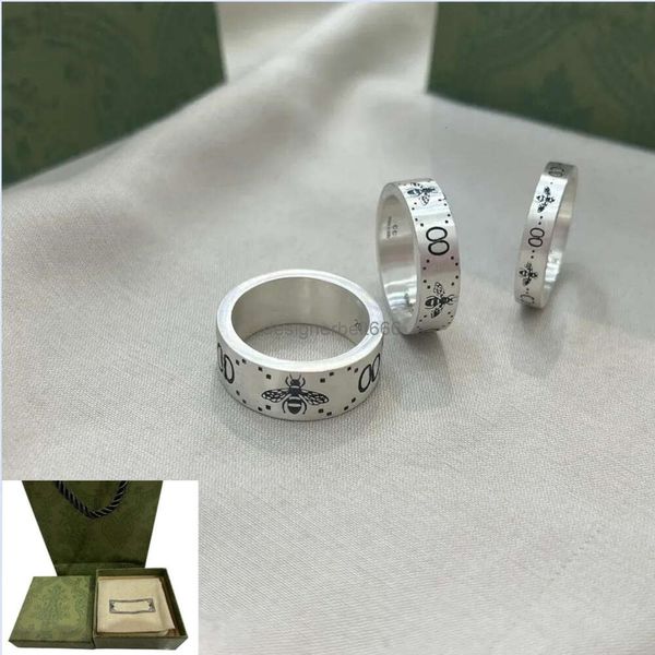 2024SS Luxus Designer Ring Silber Ringe für Frauen Männer Vintage Edelstahl Biene Muster Liebhaber Schmuck 4MM 6MM 9MM Breite