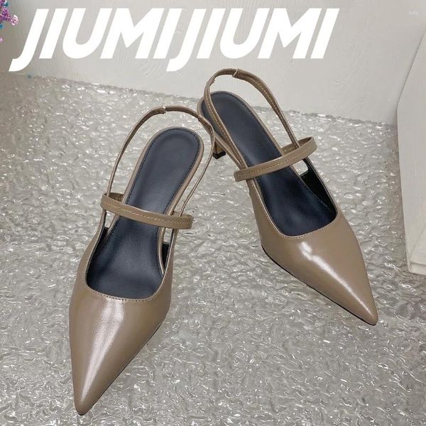 Kleidschuhe JIUMIJIUMI handgemachte Frau spitze Zehen Kitten Heels Slingbacks Ankle-Wrap Sandalen solide schmale Band prägnant