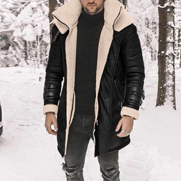 Herrenjacken Herren Gepolsterte Lederjacke Plus Size Winter Umlegekragen Mantel Langarm Hochwertige verdickte Oberbekleidung Daunen