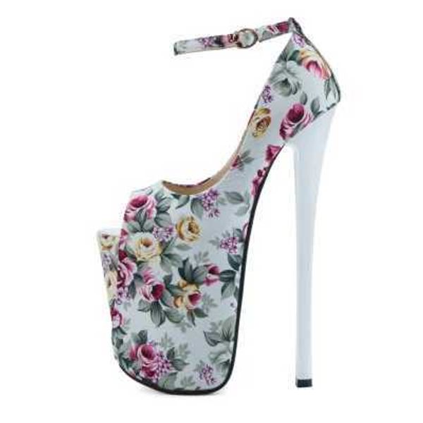 Sapatos de vestido 2019 Stiletto Bombas Mulheres Outono Plataforma Salto Alto 22cm Flores Rasas OL Feminino Festa de Casamento H240321