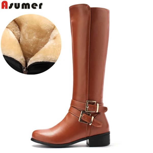 Сапоги Asumer Большой размер 3446 Женские ботинки с высокими колена