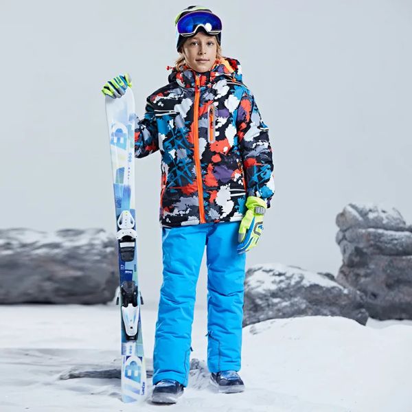 Stivali Montagna Inverno Adolescente Ragazzo Tuta da neve Sport Caldo per bambini Set da sci Giacca impermeabile Pantaloni Bambino Bambini Tuta da snowboard Abbigliamento