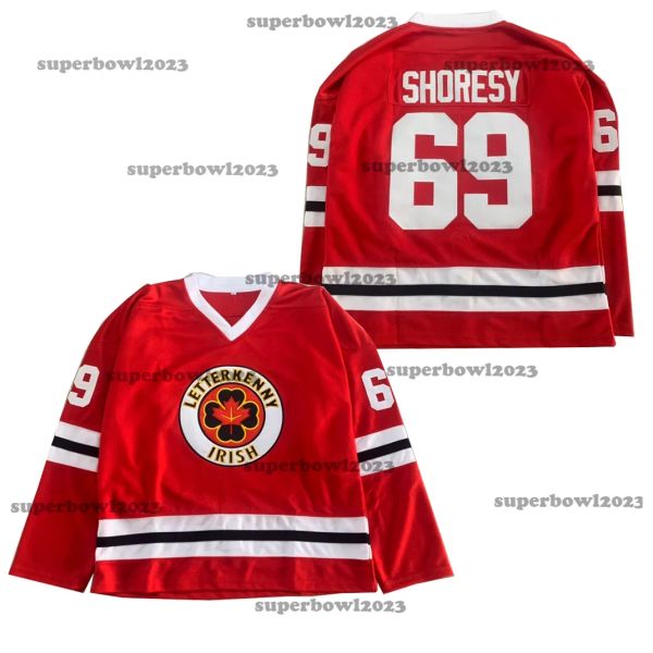 Nuova maglia da hockey su ghiaccio Letterkenny Irish 69 Shoresy cucito ricamo abbigliamento sportivo all'aperto maglie di alta qualità rosso bianco 2023 nuova vendita calda