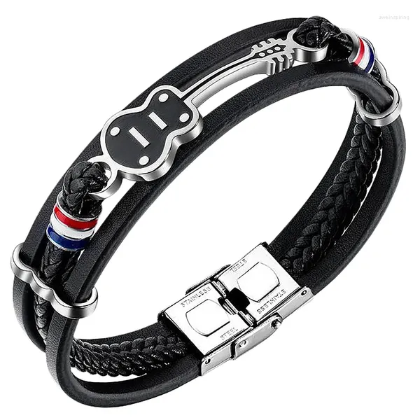 Charme pulseiras personalidade masculina titânio aço instrumento musical couro hip hop pulseiras