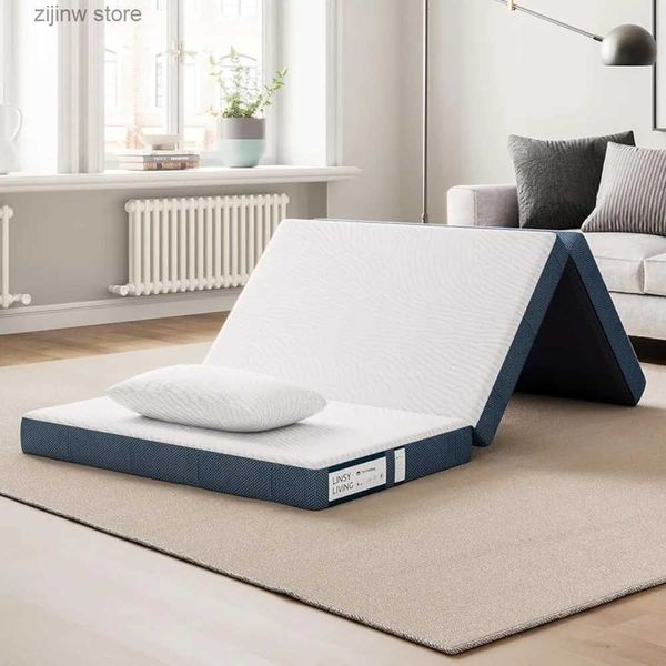 Outros suprimentos de cama Sofá-cama de fácil armazenamento Cama dobrável portátil de tamanho completo Colchão triplo de 4 polegadas com capa de veludo lavável e sem prateleira dobrável Y240320