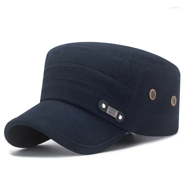 Berretti Berretto militare da uomo Cappello in cotone traspirante Flat Top Parasole da esterno Berretti militari Cappelli casual per Gorros Casquette Nero