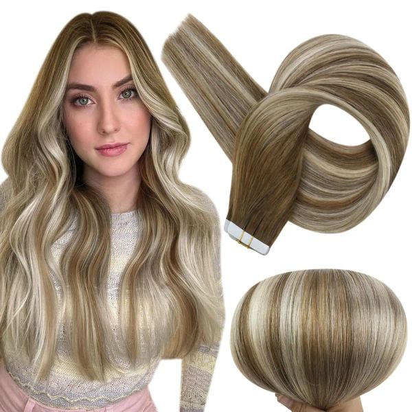 Extensões de cabelo natural com brilho total, fita em extensões 100% cabelo humano remy ombre 20 peças 50g balayage cola loira sem costura para mulheres