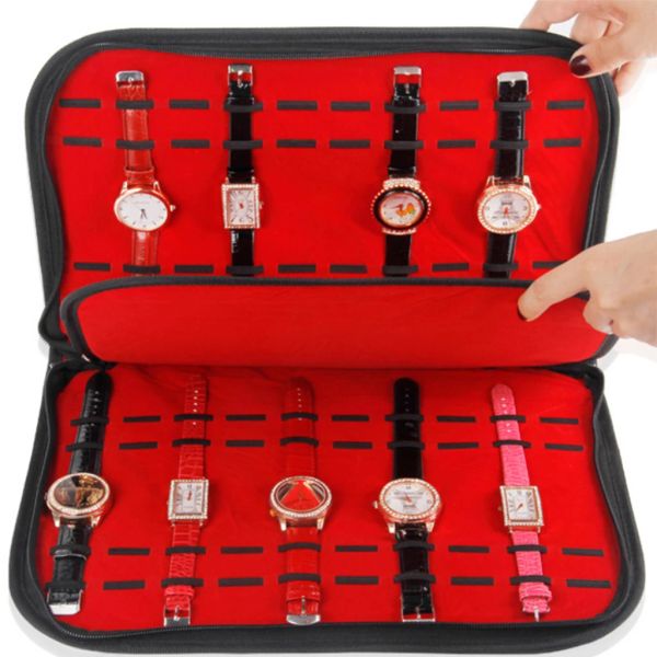 Elettrodomestici Multifunzione Portatile Organizzatore per cinturini per orologi Veet in pelle Borsa portaoggetti per orologi Portaoggetti per orologio Custodia da viaggio Custodia rossa