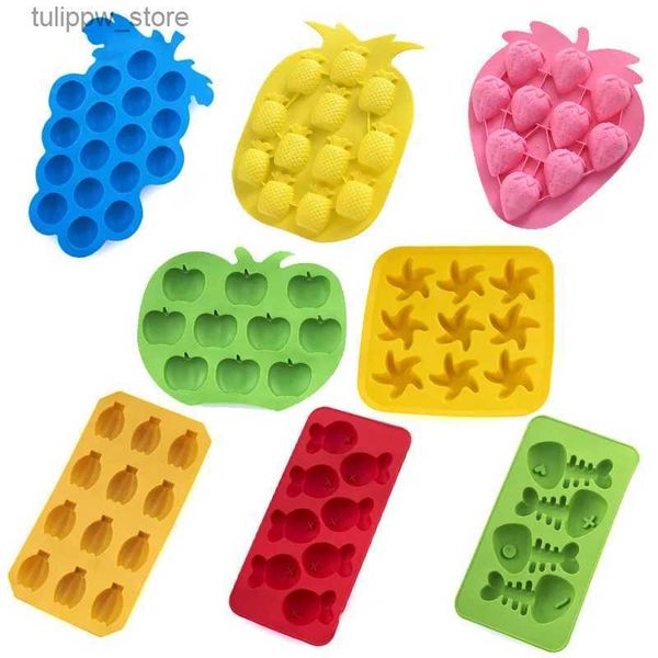 Ferramentas de sorvete Molde de fabricante de gelo DIY Molde de cubo de gelo Bandeja de gelo de silicone Fruta Animal Máquina de gelo Food Grade Bar DIY Ferramentas de cozimento Acessórios de cozinha L240319