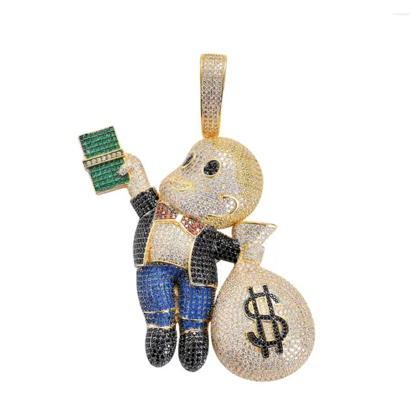 Pingente colares hip hop bling out cz pedra dólar dólar saco de dinheiro pingentes para homens rapper jóias com 5mm 30 polegadas corrente cubana