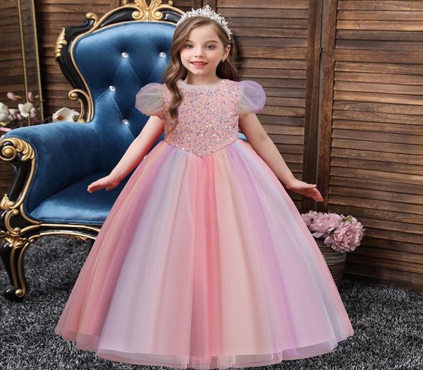 2022 Paillettes Rosa A Line Flower Girls039 Abiti da festa per bambini Abito da ballo Principessa Abiti da sera spettacolo9787256