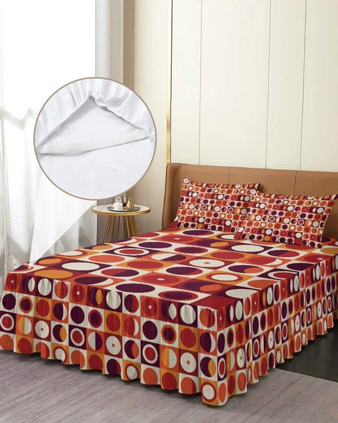 Gonna da letto scozzese rettangolo rotondo copriletto elasticizzato rosso arancione con federe coprimaterasso lenzuolo