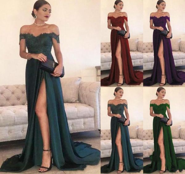 2020 sexy laço ombro vermelho vestidos de dama de honra lado dividido fora dos apliques vestido de convidado de casamento barato dama de honra vestidos 66136455526485