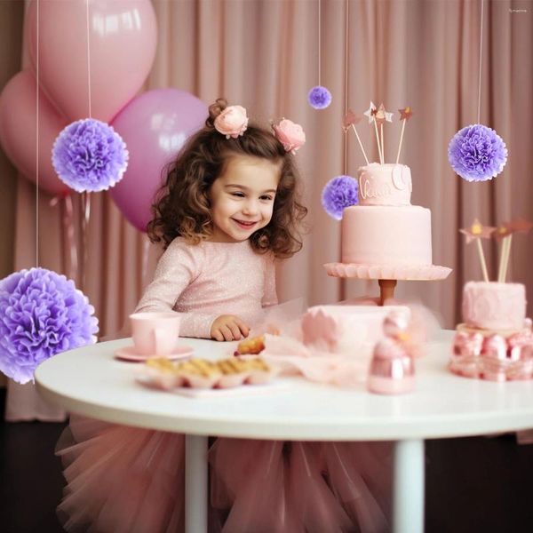 Украшение для вечеринки, комплект из 1 шт., 7,8-дюймовые фиолетовые бумажные шарики с помпонами на день рождения, подвесные тканевые цветы, украшения