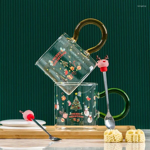 Tassen Weihnachts-Cartoon-Keramikbecher mit Deckel, Löffel, Geschenkbox, Begleiter, Student, hochwertiger Wasserbecher