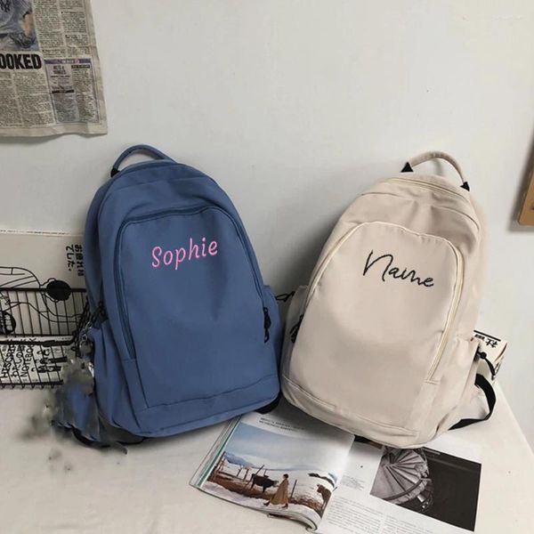 Mochila bordada nome estudantes universitários grande capacidade meninos meninas mochilas de viagem ao ar livre personalizado qualquer texto sacos de presente