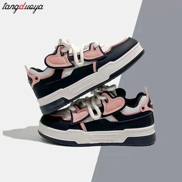 Sapatos fofos rosa plataforma tênis feminino kawaii gato pata padrão branco respirável no verão