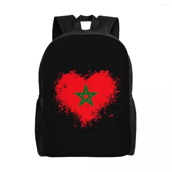 Zaino Stampa 3D Bandiera del Marocco Cuore Moresco Marocchino Patriottico College School Borse da viaggio Donna Uomo Bookbag Adatto per laptop da 15 pollici