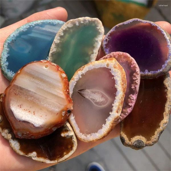 Dekorative Figuren natürlicher Achat Geode Poliert unregelmäßig Kristallscheiben Stein Mineral Home Dekoration Heilung Geschenke DIY Pendan