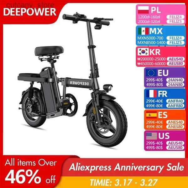 Bicicletas Ride-Ons DEEPOWER 400W Mini Adultos Bicicleta Ectric Bicyc 48V 35AH 14 Polegada Pneu Gordo Dobrável Ectric E Bicicletas Mountain EBS Freio Ebike L240319